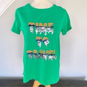 iROO Sequined Time to Travel Green Short Sleeve Tee EU 36/US Small NEW